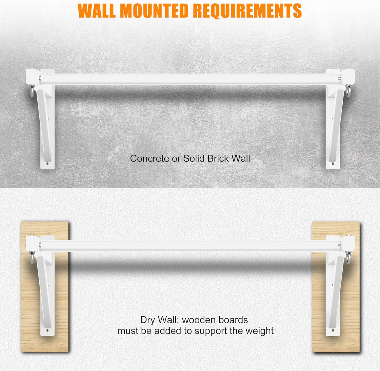 Pull Up Bar Wall Mounted, Heavy Duty 650 lbs Capacity Chin Up Bar, 48" Multi-Grip Strength Training Pull-up Bars, for Home Gym Garage/Backyard Total Body Workout, Ease Of Use Mounting (White) - Image 5