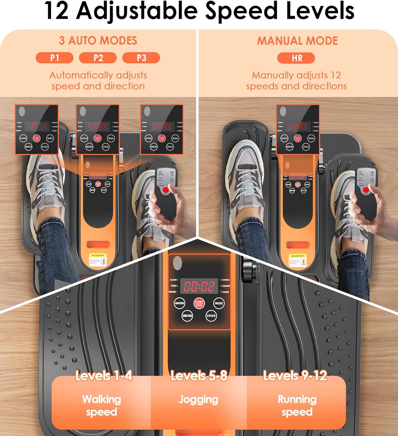 2025 New Under Desk Elliptical Machine,Portable Seated Pedal Exercise Machine for Seniors,Mini Ellipse Leg Exerciser with 12 Adjustable Speeds&Remote Control,Quiet&Compact for Home Office(Orange) - Image 6