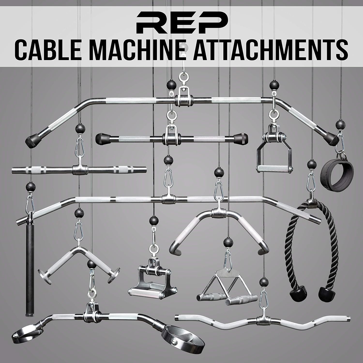 REP Fitness LAT Pulldown and Low Row Cable Machine Attachments and Functional Trainer Attachments – Curl Bar, D-Handle, Ankle Cuff, Tricep Rope, Sports Handle, Straight Bar, Row, Chinning Triangle - Image 6