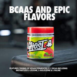 GHOST BCAA Powder Amino Acids Supplement, Kiwi Strawberry – 30 Servings – Sugar-Free Intra, Post & Pre Workout Amino Powder & Recovery Drink, 7G BCAA