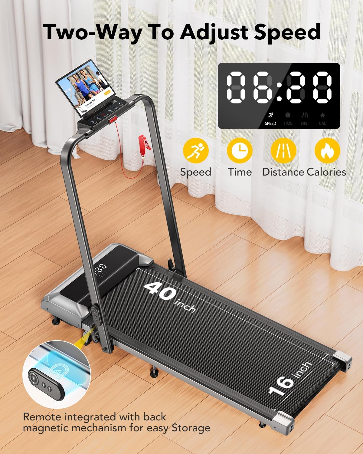 Walking Pad Treadmill with 12% Incline, 6 in 1 Folding Treadmill with Adjustable Handle Bar for Home/Office, Under Desk Treadmills Portable Walking Pad with App, Remote Control & LED Display - Image 4