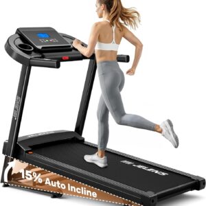 Treadmill for Home with 0-15% Auto Incline, Foldable Walking Pad Treadmill with 330LBS Weight Capacity and Pulse Sensors, 3.0HP Quiet Walking Pad with App and LCD Display