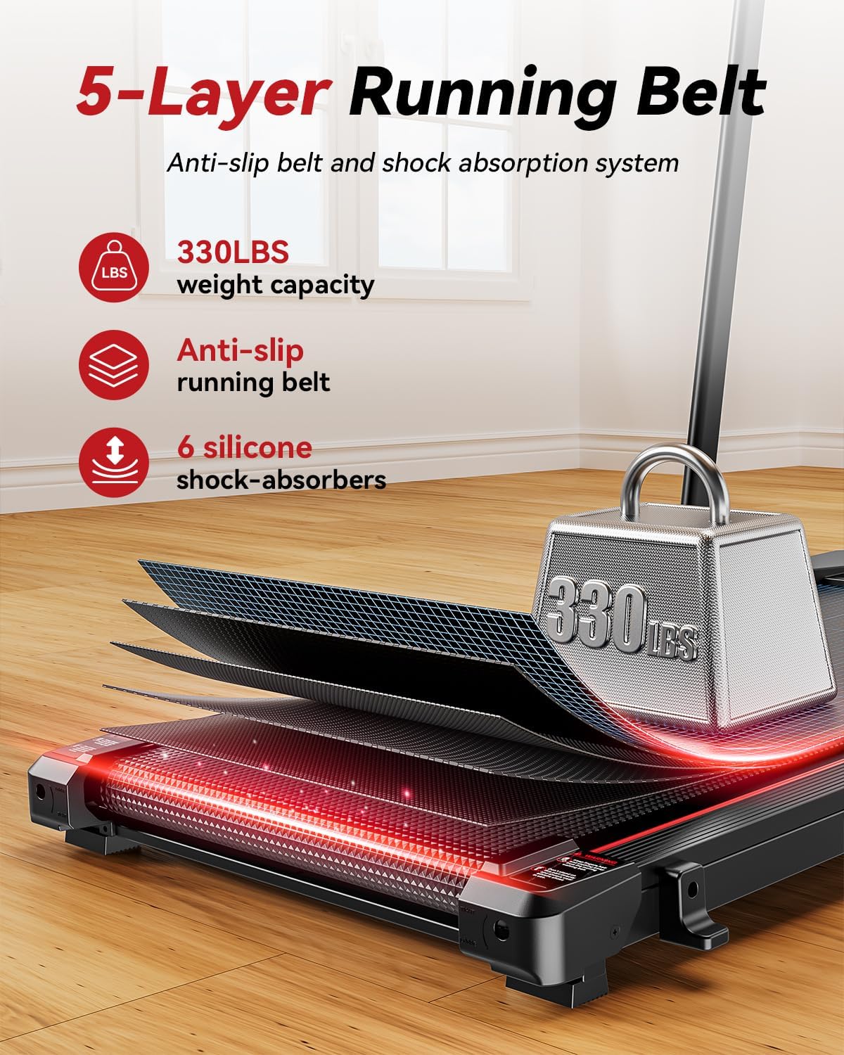 Walking Pad with Handle Bar, XBD Foldable Under Desk Treadmill Walking Treadmills with Incline 2.5 HP Folding Treadmill with Remote Control - Image 5