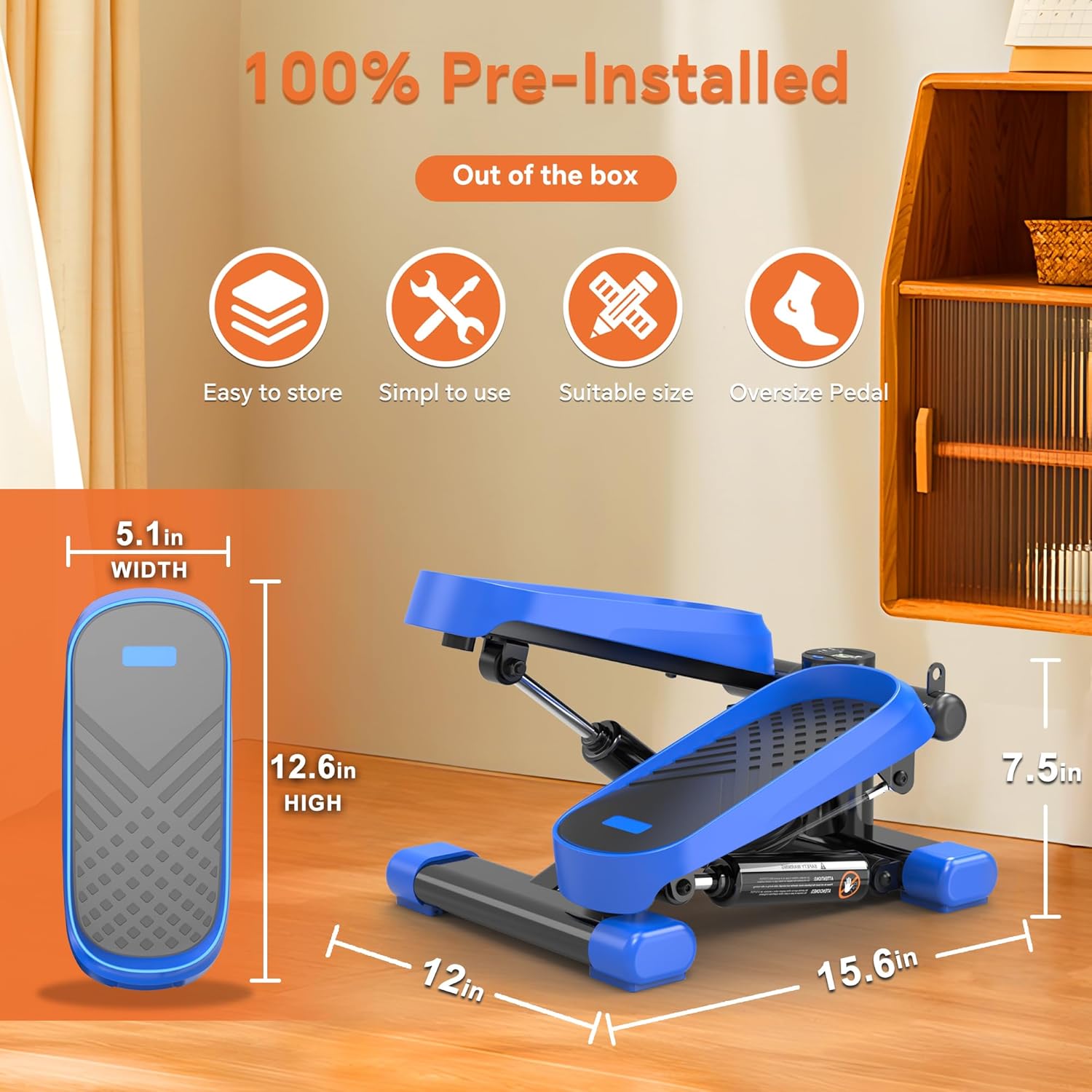 Mini Stepper for Exercise at Home, Portable Stair Stepper with Resistance Bands, 330LBS Capacity Stair Step Workout Machine with LCD Monitor for Fullbody Cardio Workout - Image 2