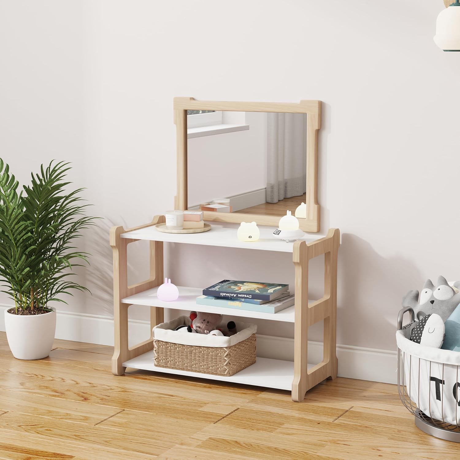 Montessori Based Small Mirror with Short Wooden Pull up bar, Gift for Kids Baby Registry Item - Image 3