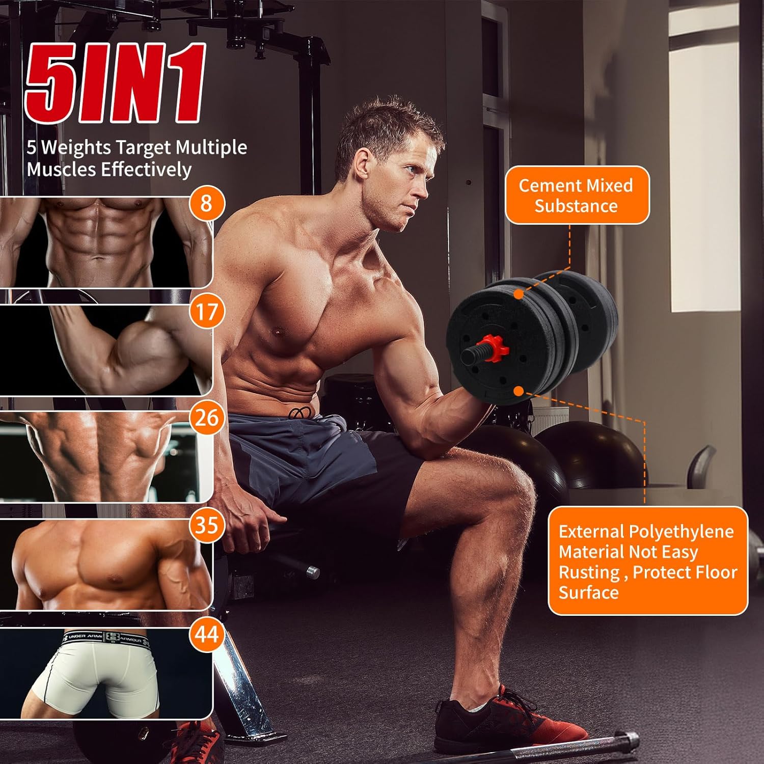 Adjustable Weights Dumbbells Set, 40lbs Free Weights with Connector, Convertible Dumbbell Barbell Push-up Stand Set, 3 in 1 Home Gym Fitness Weight Set for Men and Women - Image 6