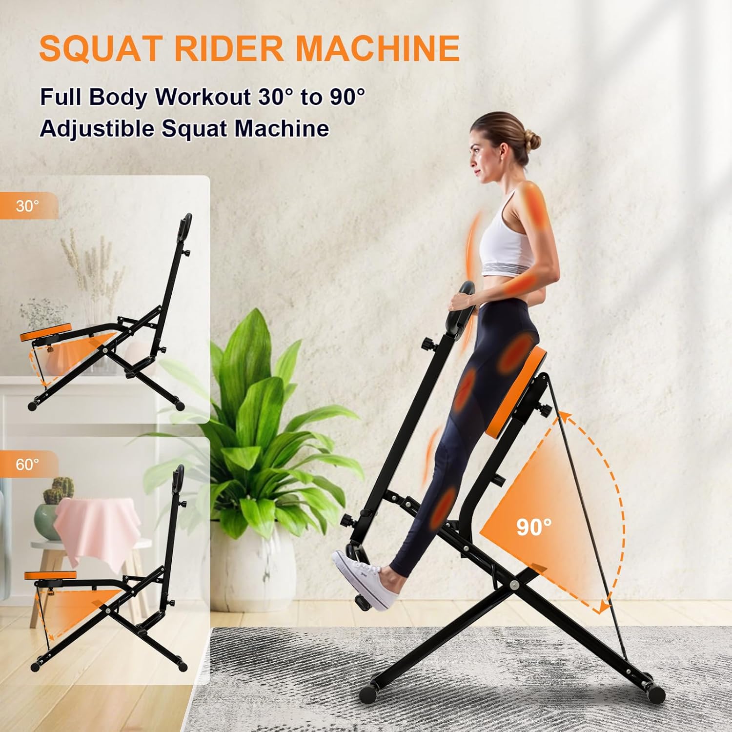 RIVANO Squat Machine, Ab Workout Equipment, 220lbs Loading Capacity Rowing Machines for Home Foldable with Adjustable Resistance Bands and Display, Exercise Trainer for Botty Butt Thighs - Image 3