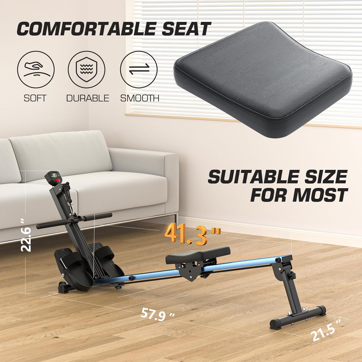 Rowing Machine for Home Use, LUBBYGIM Rowing Machine Foldable Rower with LCD Monitor - Hyper-Quiet & Smooth - 2024 Upgraded Version with 300LBS Loading Capacity - Image 5