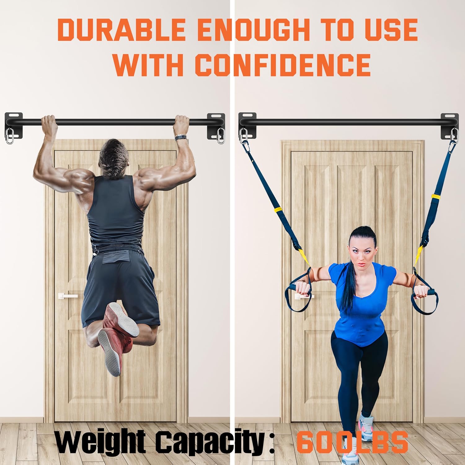 36" Heavy Duty Pull Up Bar Wall/Joist Mounted, 600 LB Capacity, Multi-Grip Bar for Garage & basement rafter Use - All-in-One Workout Station with Carabiners & Space-Saving Design - Image 2