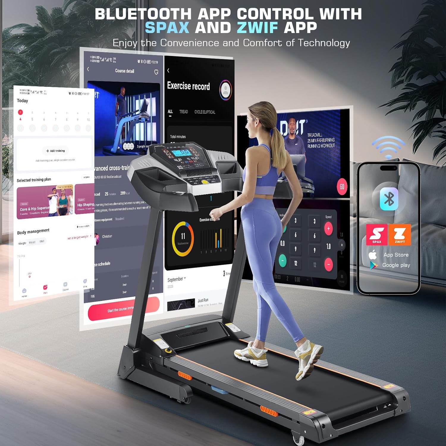 Treadmill with 15% Auto Incline, FUNMILY 3.25HP Heavy Duty Treadmill for Home, 300 lb Weight Capacity Folding Running Machine, Smart App Control/Shock Absorption/Bluetooth Speaker/Large LED Display - Image 4