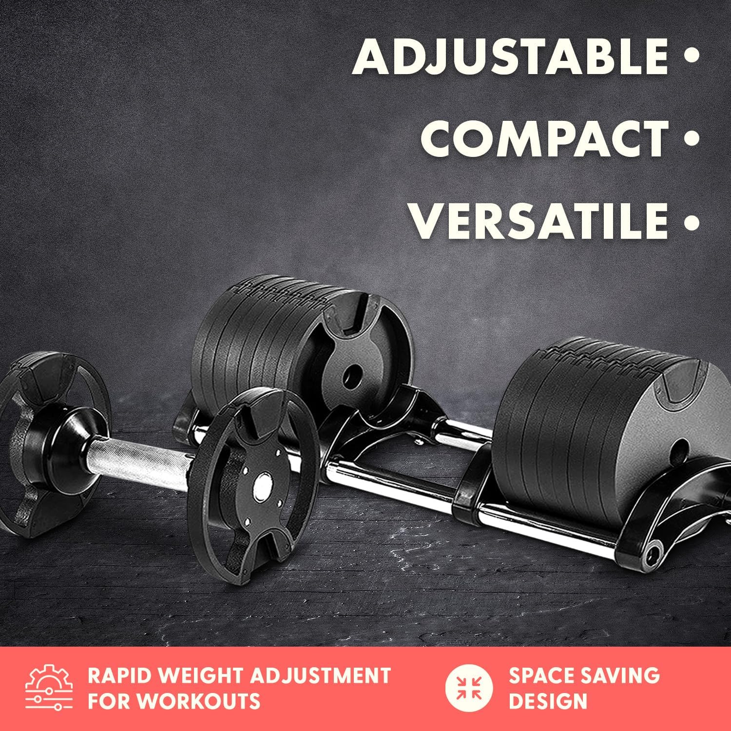 SQUATZ 70lb Adjustable Dumbbell 9 in 1 Weight Options, Fitness Equipment with Anti-Slip Metal Handle, Quick Change Weight Adjustment with Twist Lock Technology, for Full Body Workout and Weightlifting - Image 6