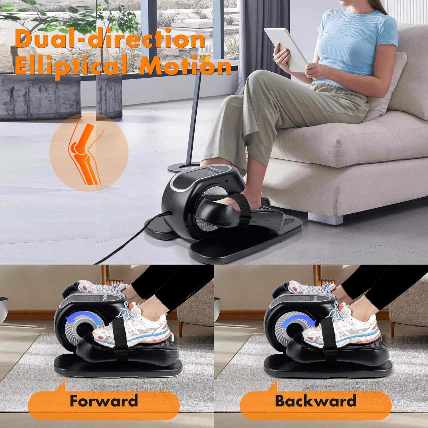 Zakle Under Desk Elliptical Machine, Electric Elliptical Training Machine w/Remote Control, 12 Speed Levels, Quiet Seated Pedal Exerciser for Home Office - Image 8