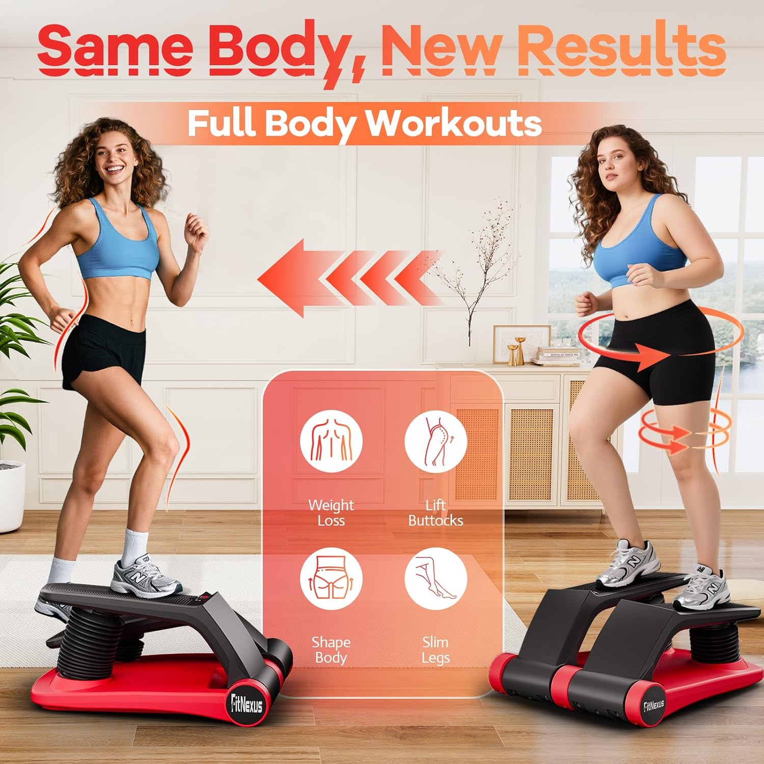 Air Compression Resistance Stepper – Adjustable Mini Stair Climber for Home Cardio Workout, Portable Stepper Machine with LCD Display, Non-Slip Pedals & Resistance Bands (Red and Black) - Image 2