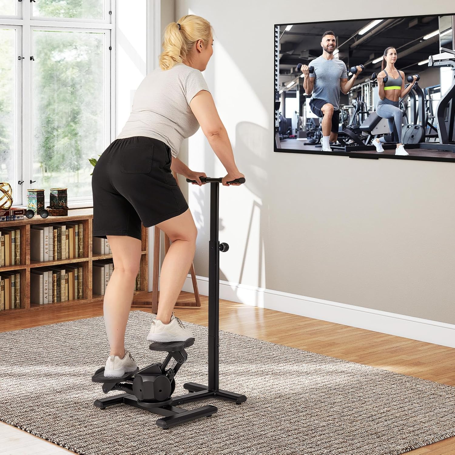 GYMAX Exercise Stepper with Handle Bar, 330 LBS Twist Stepper with LCD Monitor & Oversize Pedals, Portable Hydraulic Mini Stair Stepper for Home Aerobic Workout Fitness - Image 9