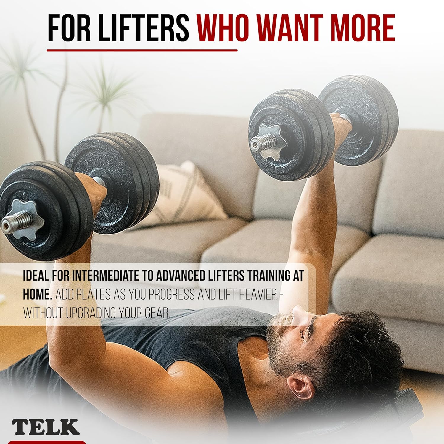 TELK – Adjustable Dumbbell Set – Home Gym Weight Set with Baked Enamel Cast Iron Plates – Space-Saving Free Weights for Strength Training - Image 5