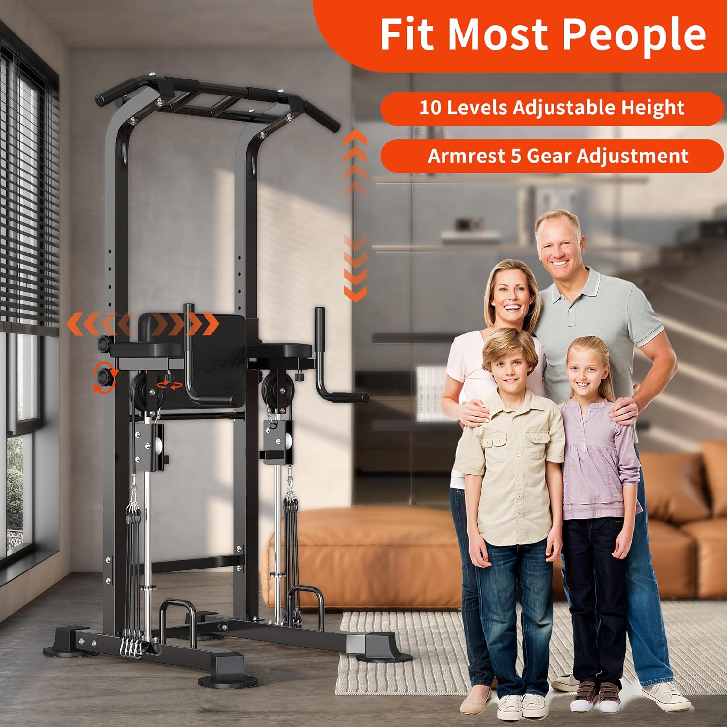 SogesHome Power Tower Pull Up Bar Station,Height Adjustable Dip Stands,Workout Equipment for Home Gym Strength Training Fitness Exercise - Image 5