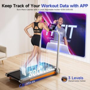 Foldable Treadmill with Incline, LED Display, Handle Bar, 300 lbs Capacity, Walking Pad for Home Use