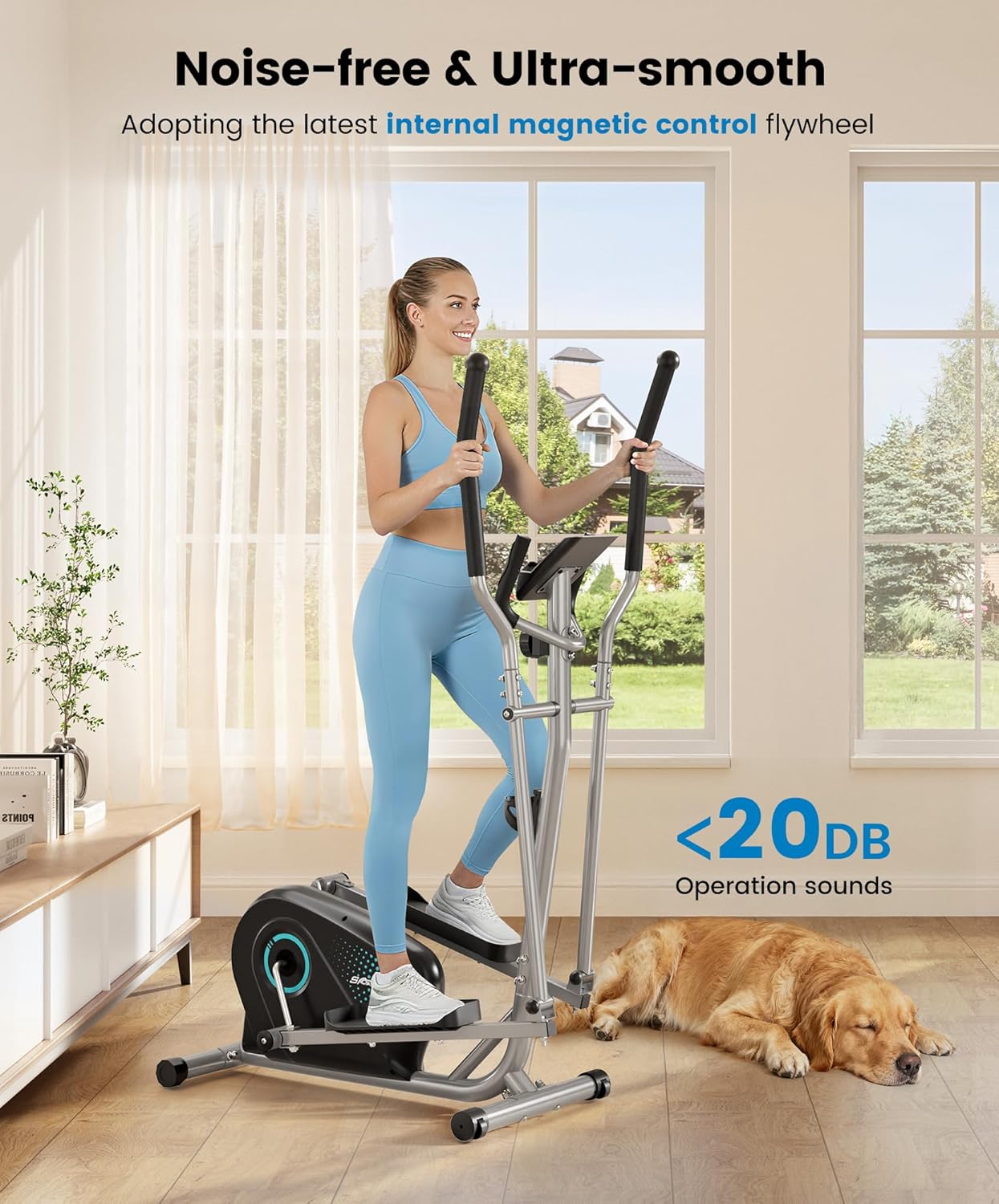 THERUN Elliptical Machine, Ultra-Quiet Elliptical Exercise Machine for Home, 6KG Flywheel Elliptical Trainer, 16 Resistance Levels Elliptical Training Machines w/Pulse Sensor, LCD Monitor - Image 3