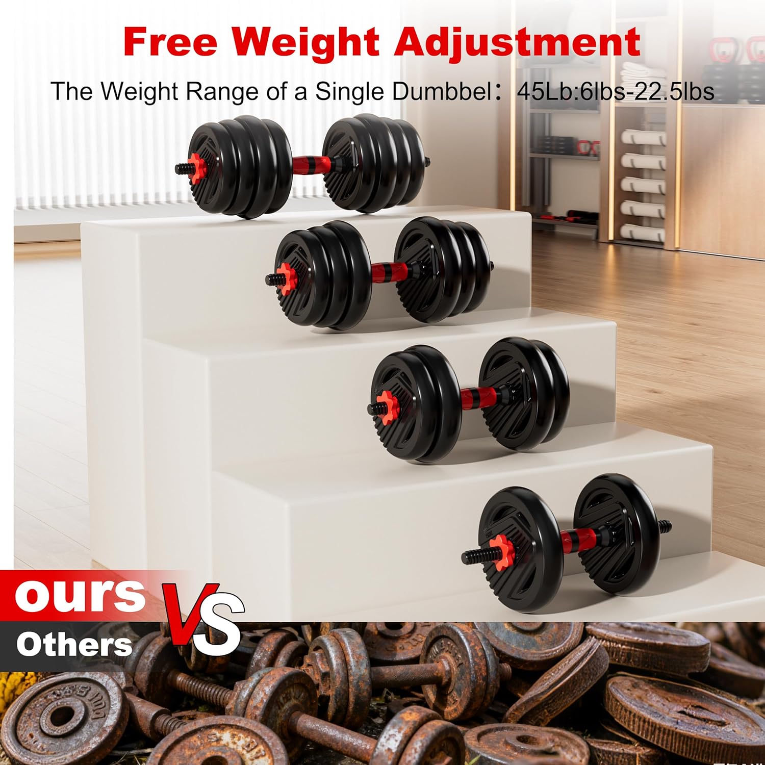 Adjustable Dumbbell Set, 10/20/30/45/70/90lbs Free Weight Set with Connector, 4 in1 Dumbbells Set Used as Barbell, Kettlebells, Push up Stand, Fitness Exercises for Home Gym Suitable Men/Women - Image 5
