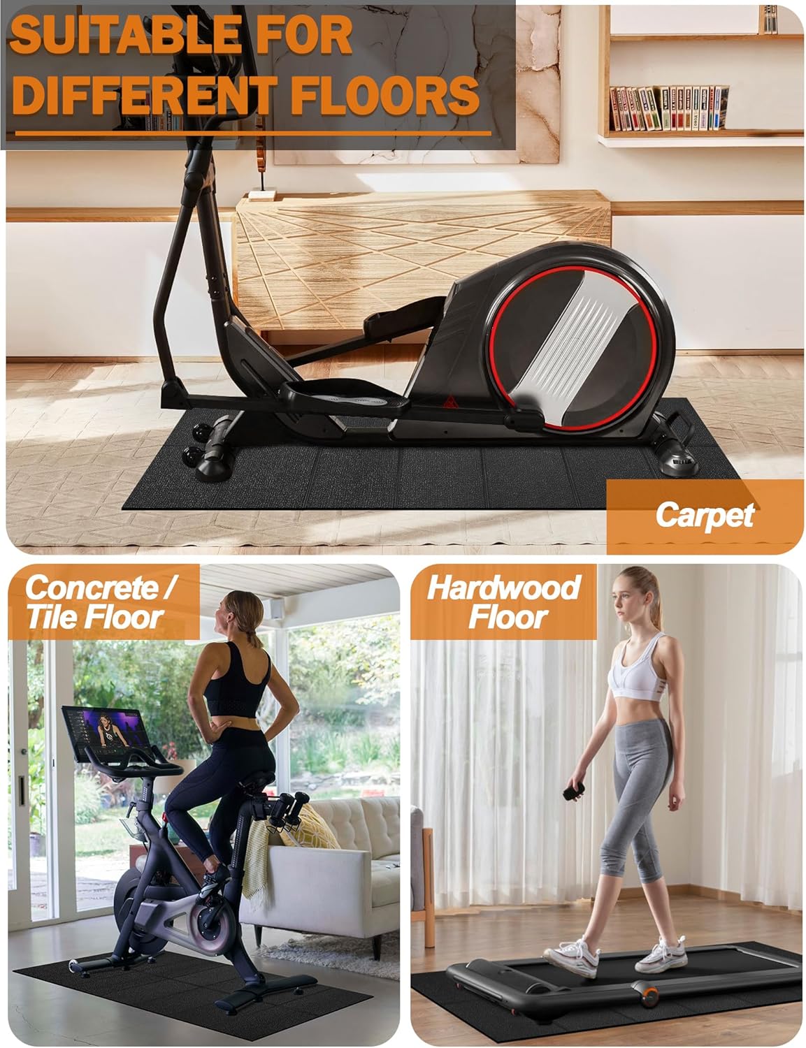 Treadmill Mat, 5'x2.5'/5.6'x2'/6.5'x3'/8'x3',6mm Thickness Exercise Equipment Mat for Carpet Hardwood Floors, Compatible with Walking Pad,Spin Bike,Elliptical Trainer,Rowing Machine - Image 8