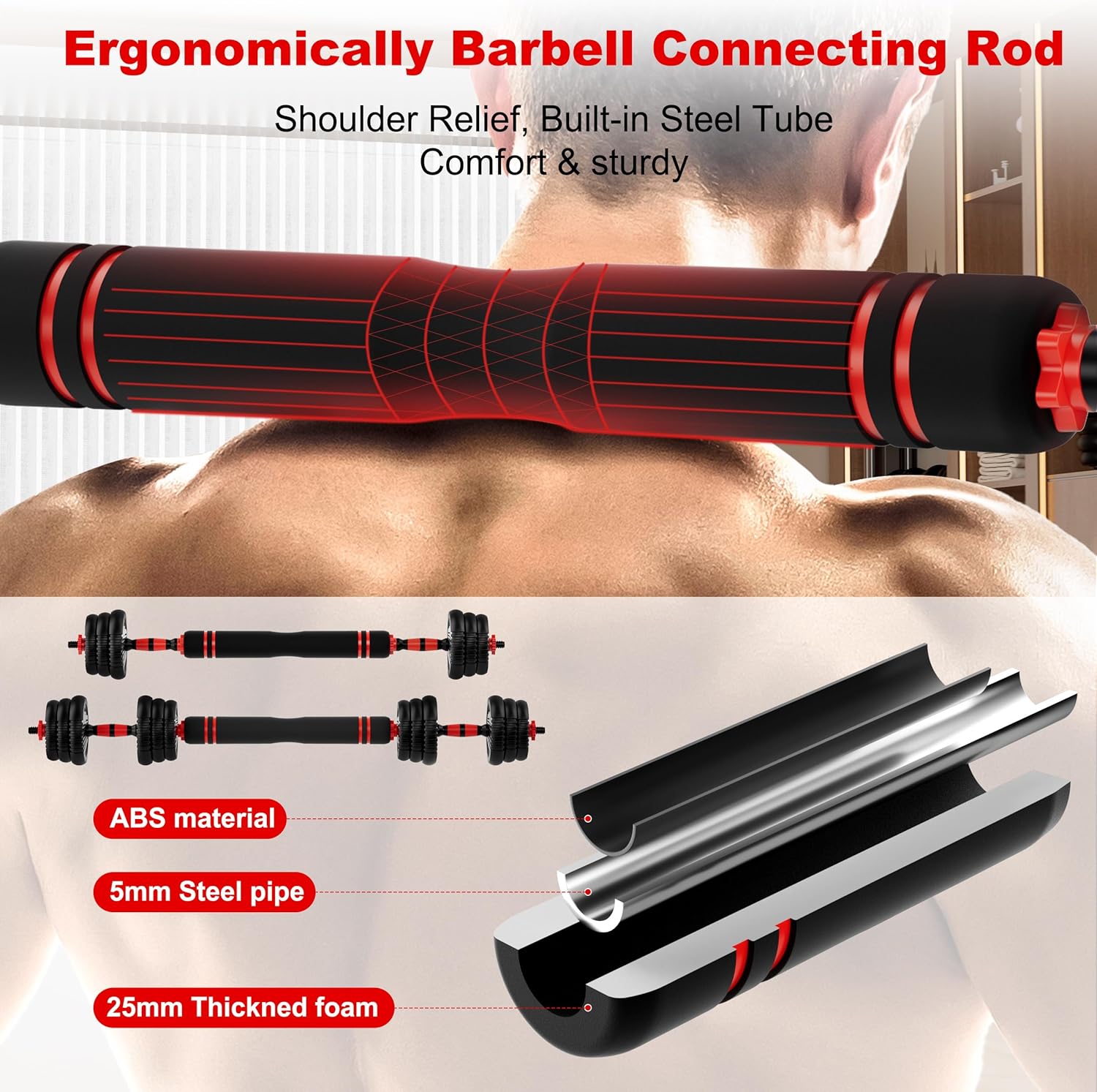 Adjustable Dumbbell Set, 10/20/30/45/70/90lbs Free Weight Set with Connector, 4 in1 Dumbbells Set Used as Barbell, Kettlebells, Push up Stand, Fitness Exercises for Home Gym Suitable Men/Women - Image 4