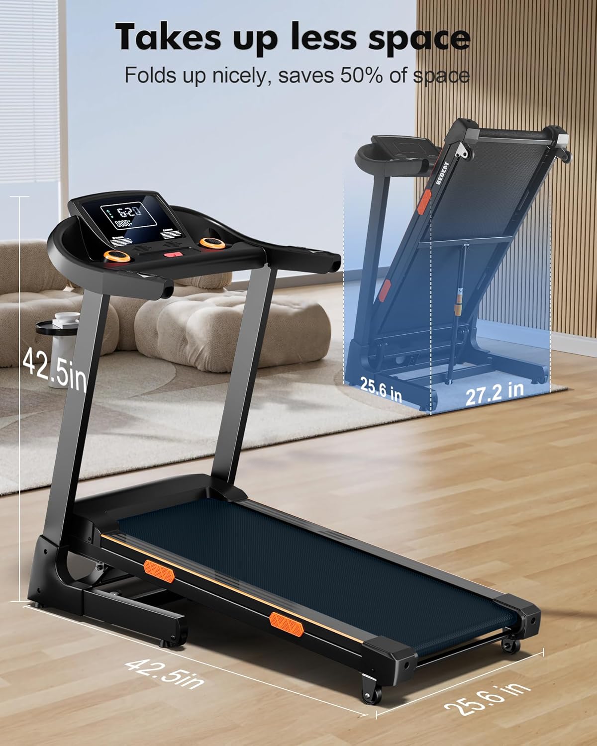 350 lb Capacity Walking Pad Treadmills for Home with 12%/15% Incline, Foldabe Treadmill with Handrail, 3.5HP Real Brushless Treadmill with Dual Cushion System, Deck Treadmills for Small Space - Image 7