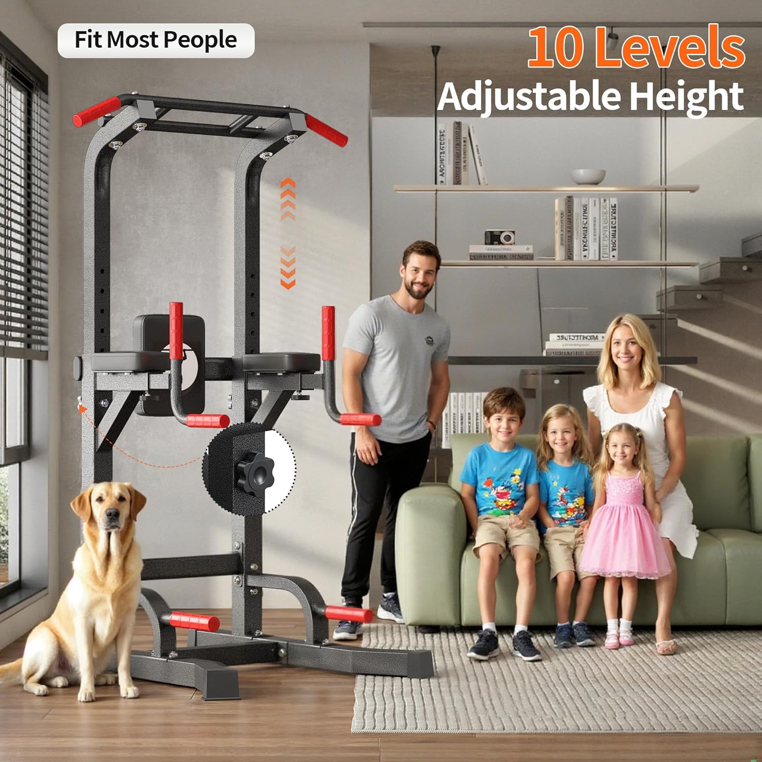 SogesHome Adjustable Pull Up Bar & Dip Station, Heavy Duty 500LB Capacity Multifunctional Home Gym Fitness Equipment for Strength Training, Push Up Stand for Arm, Back, Core & Full Body Workout - Image 4