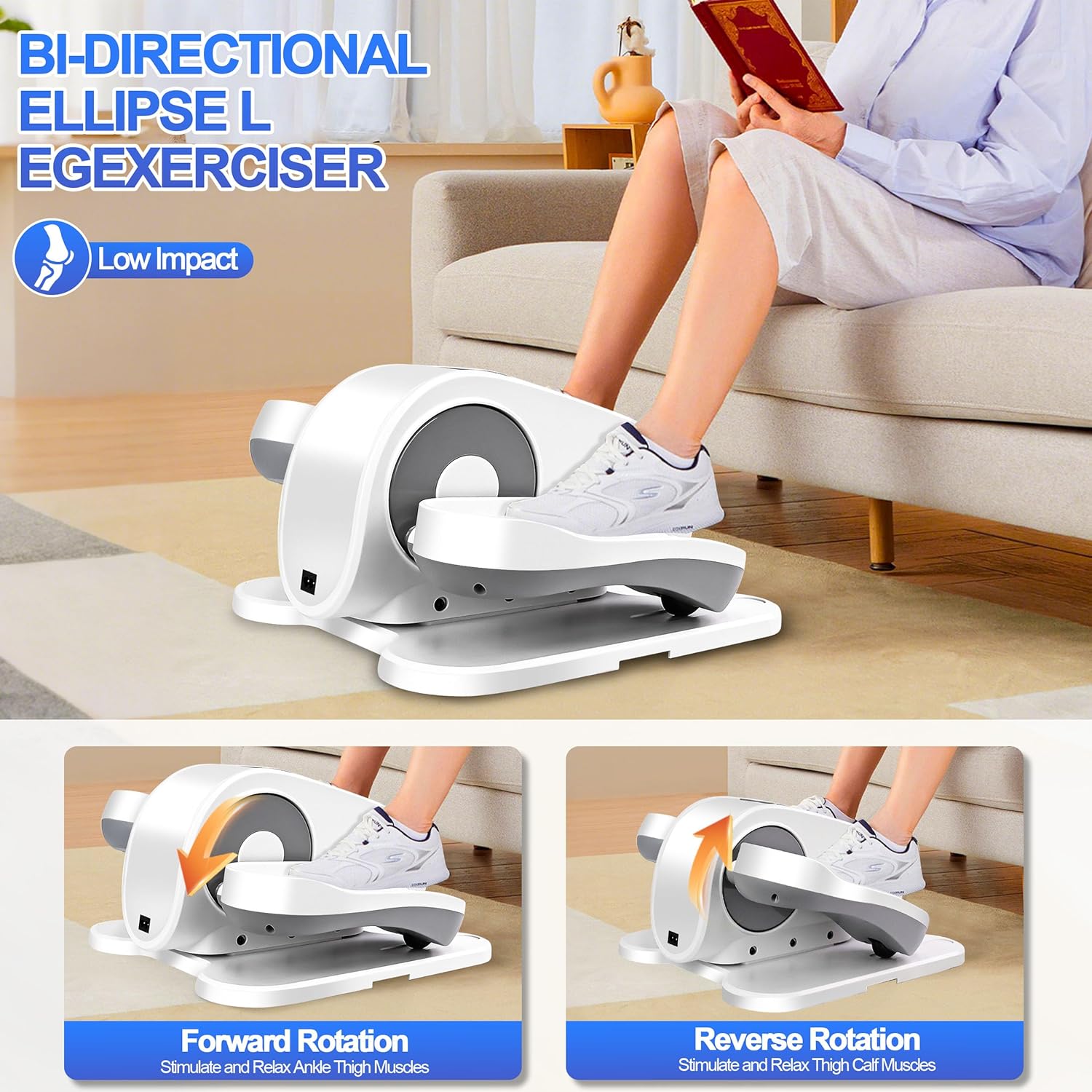 Under Desk Elliptical Machine-Elliptical Machine for Seniors,Portable Silent Electric Home Leg Exerciser with Remote Control,12 Speeds & Mute Function,Manual & Auto Mode - Image 7