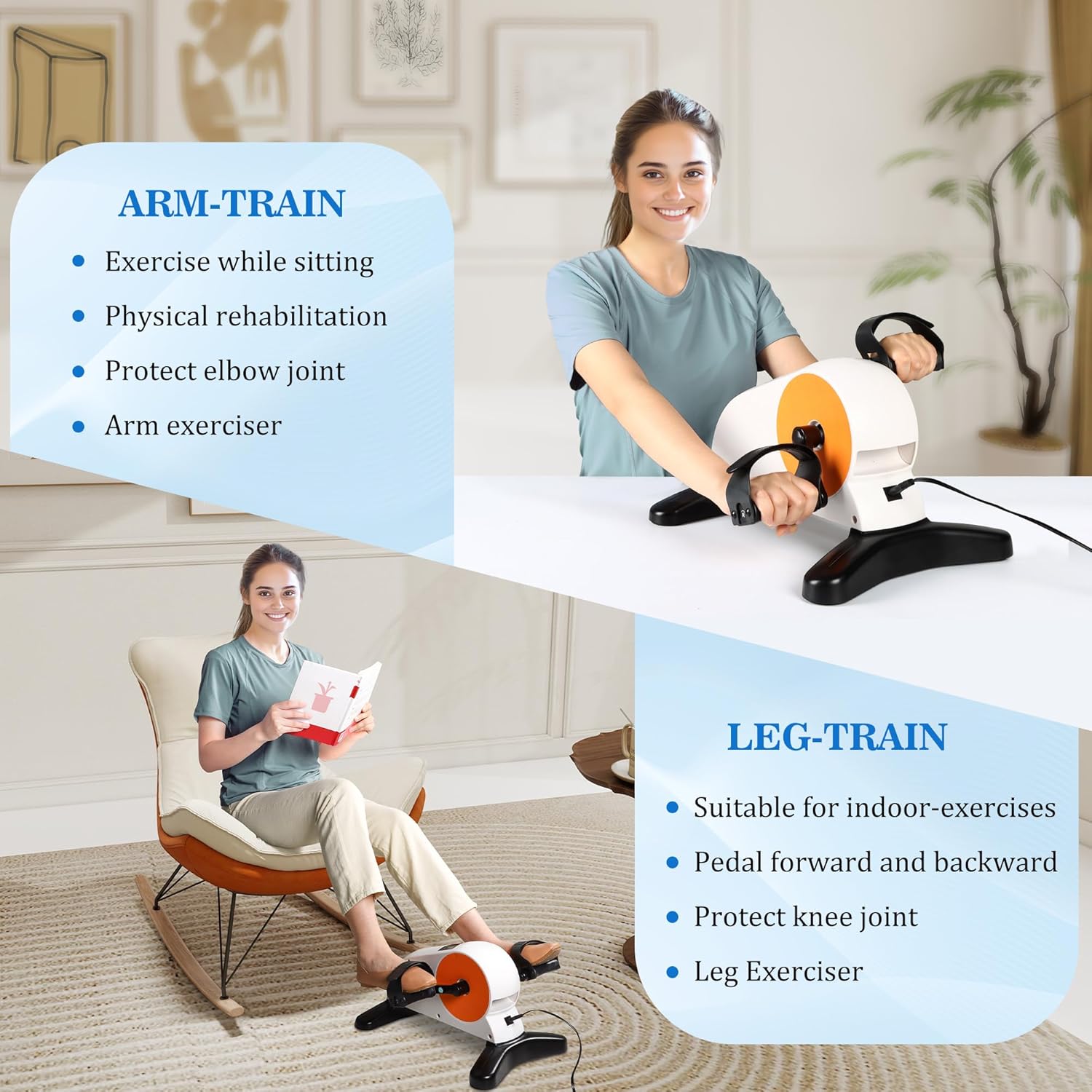 Electric Pedal Exercise Bike with Leg Support, Physical Therapy Exercise Pedal Exerciser Assist Leg, Knee, Foot, Arm Recovery Equipment for Home, Office Elderly - Image 4
