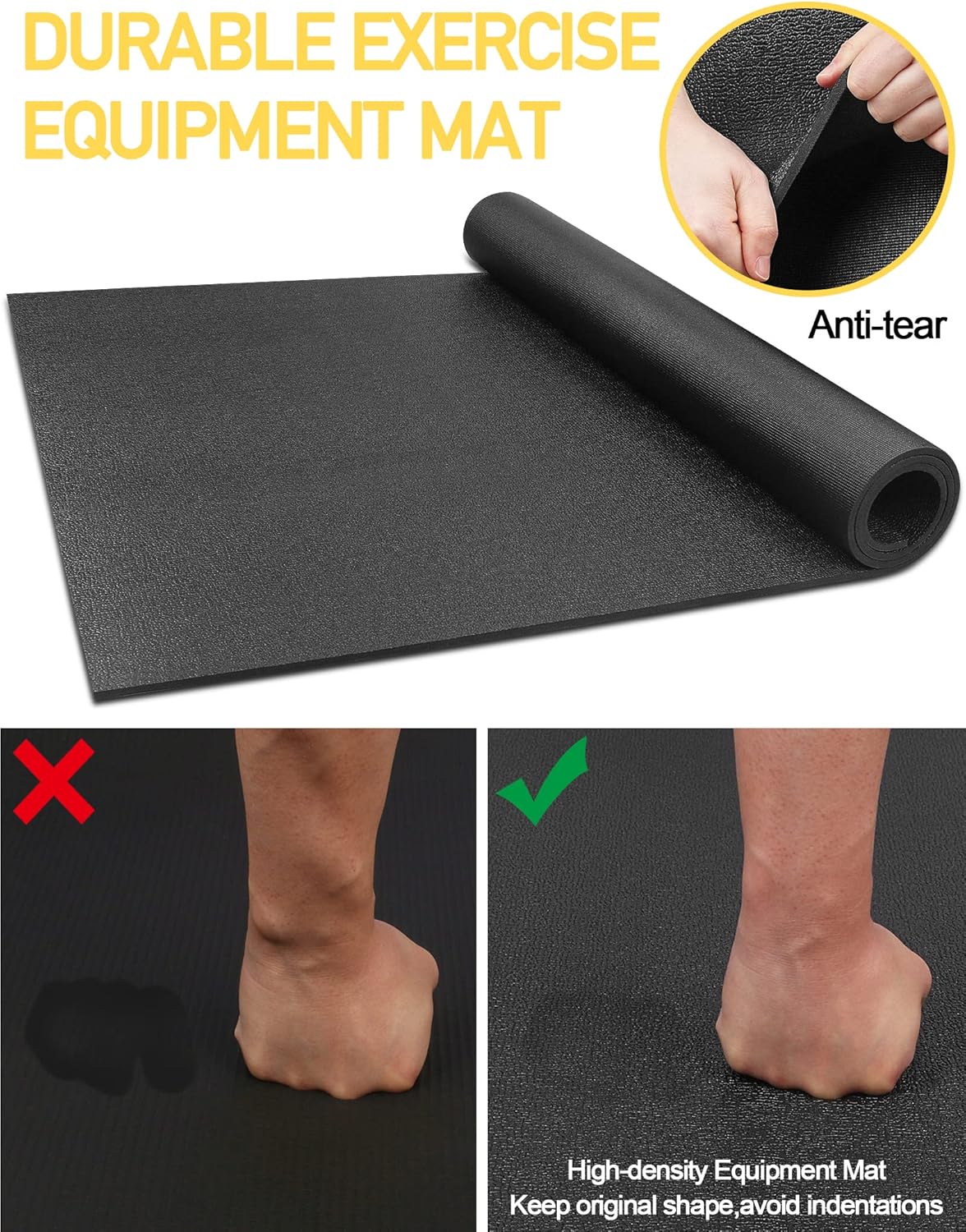 Treadmill Mat, 5'x2.5'/5.6'x2'/6.5'x3'/8'x3',6mm Thickness Exercise Equipment Mat for Carpet Hardwood Floors, Compatible with Walking Pad,Spin Bike,Elliptical Trainer,Rowing Machine - Image 4