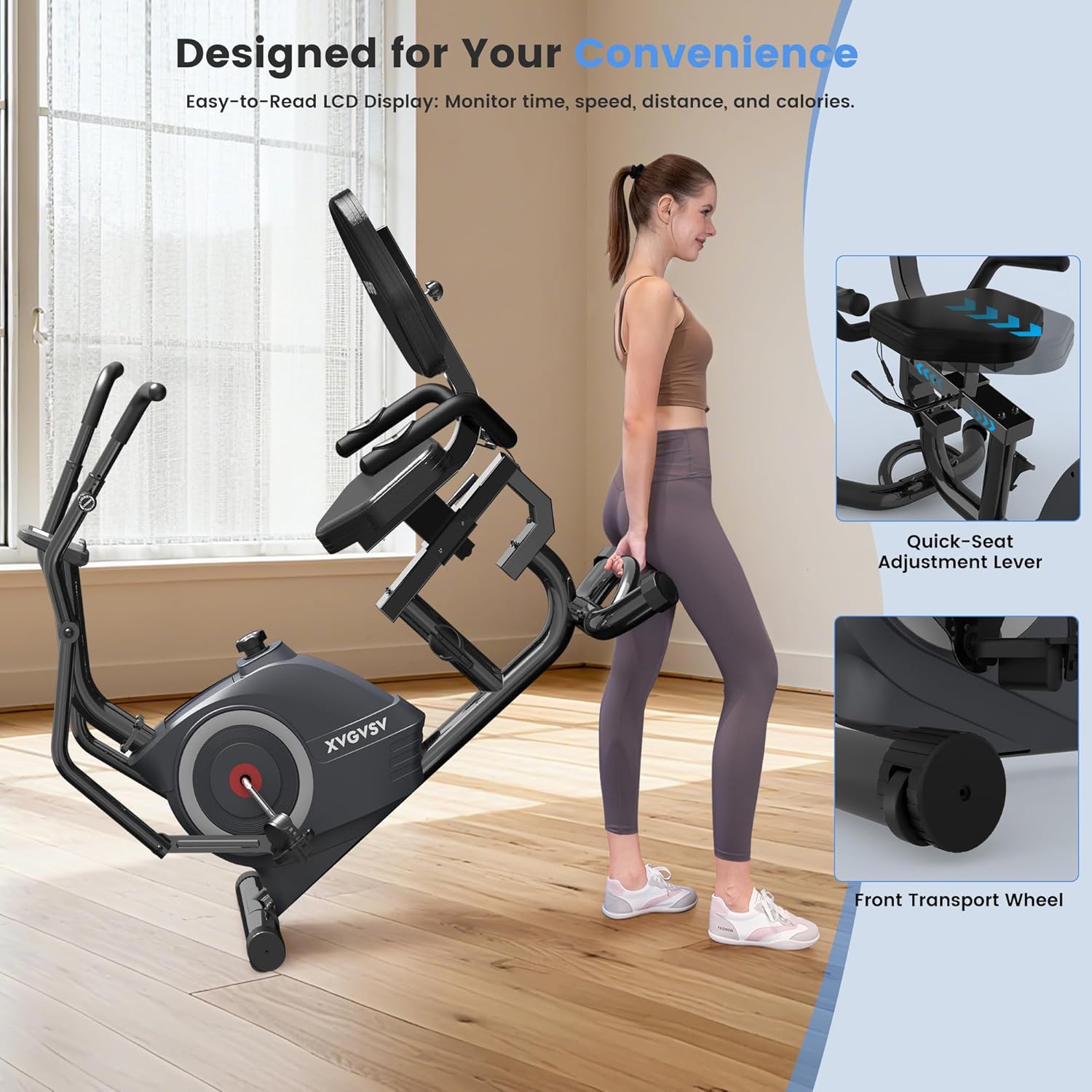 Recumbent Bike Cross Trainer & Elliptical Exercise Bike 2-in-1 for Home Use, with Arm/Leg Exercisers,Adjustable Seat with Backrest, 16 Levels, 400LB Capacity, Pulse Sensors & LCD Monitor - Image 6