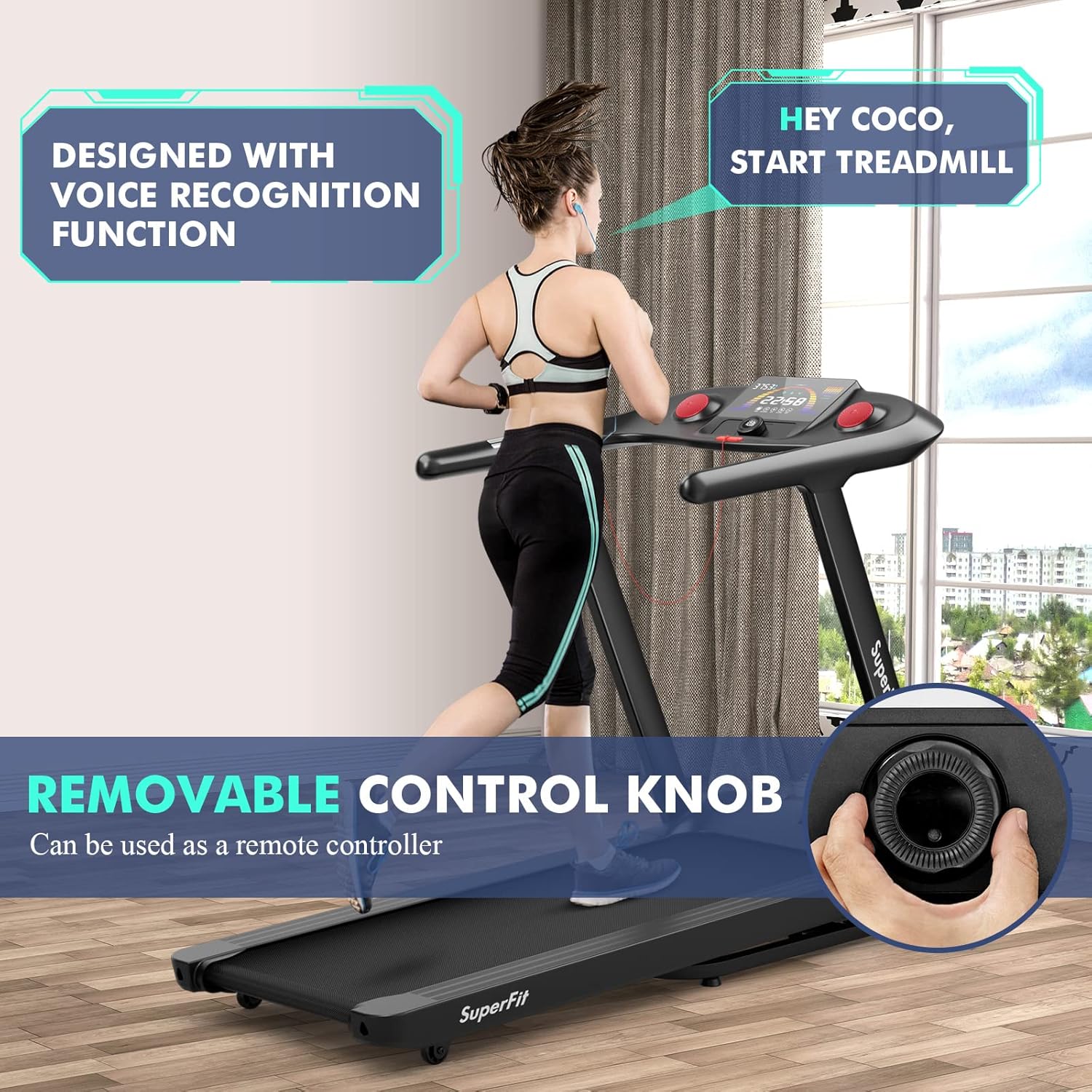 Goplus 4.75HP Folding Treadmill with 15% Auto Incline, Electric Superfit Treadmill w/Voice and APP Control, 20 Preset Programs, LED Touch Screen, Walking Jogging Running Machine for Home Office - Image 6