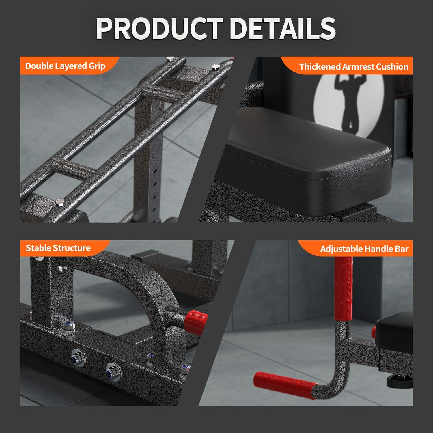 SogesHome Adjustable Pull Up Bar & Dip Station, Heavy Duty 500LB Capacity Multifunctional Home Gym Fitness Equipment for Strength Training, Push Up Stand for Arm, Back, Core & Full Body Workout - Image 7