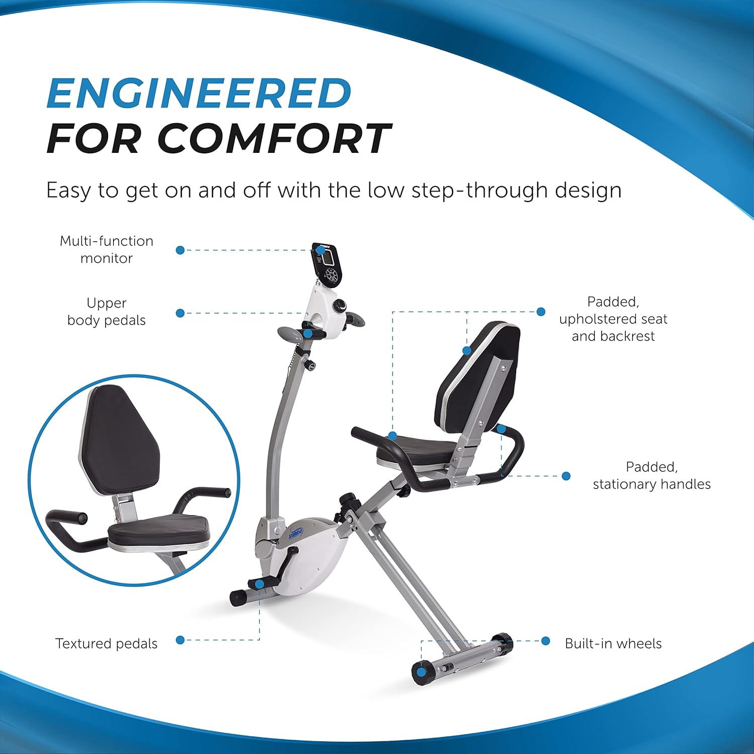 Stamina Recumbent Exercise Bike with Arm Workout - Fitness Bike with Smart Workout App - Recumbent Exercise Bike for Home Workout - Up to 250 lbs Weight Capacity - Image 6