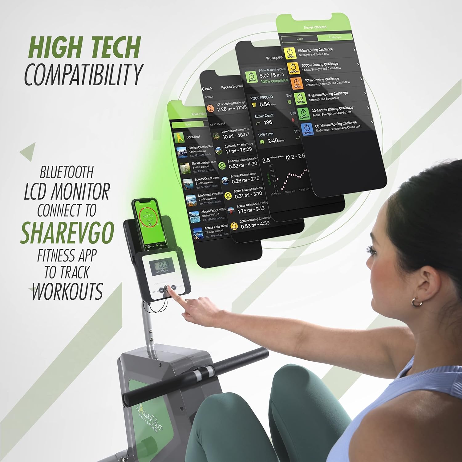 ShareVgo Smart Home Rowing Machine Bluetooth Compact Foldable Magnetic Rower with Fitness APP, Max Weight 285lbs Ergometer - SRM2000 - Image 3