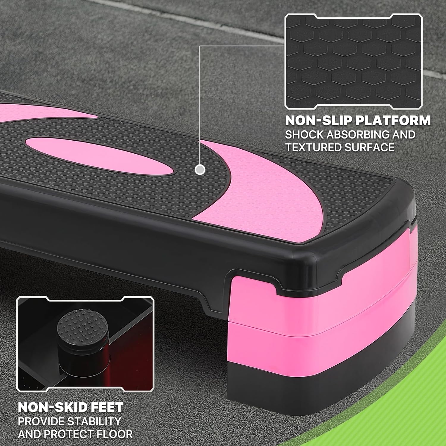 Aerobics Stepper Platform for Exercise Adjustable Compact Workout Step for Cardio, Core and Strength Training - Image 8