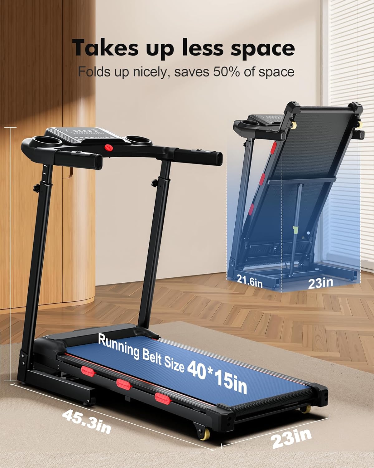 340lb Capacity Walking Pad Treadmill with 12% Incline, Big LED Display Under Desk Treadmill Support Full Manual/3-Preset Countdown/App Mode, Portable Treadmills for Small Spaces - Image 7