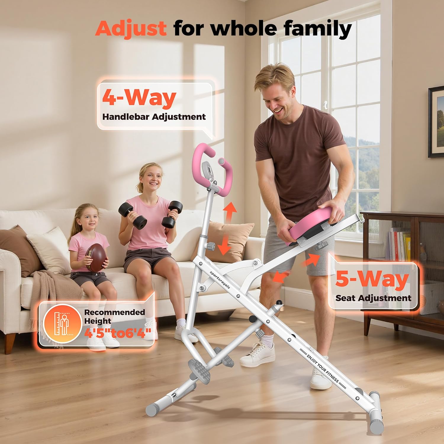 Sportsroyals Squat Machine for Home,Ride & Rowing Machine for Glutes Butt Thighs,Ab Back/Leg Press,Foldable & Easy Setup Exercise Equipment w/Adjustable Resistance,350lbs Capacity - Image 8