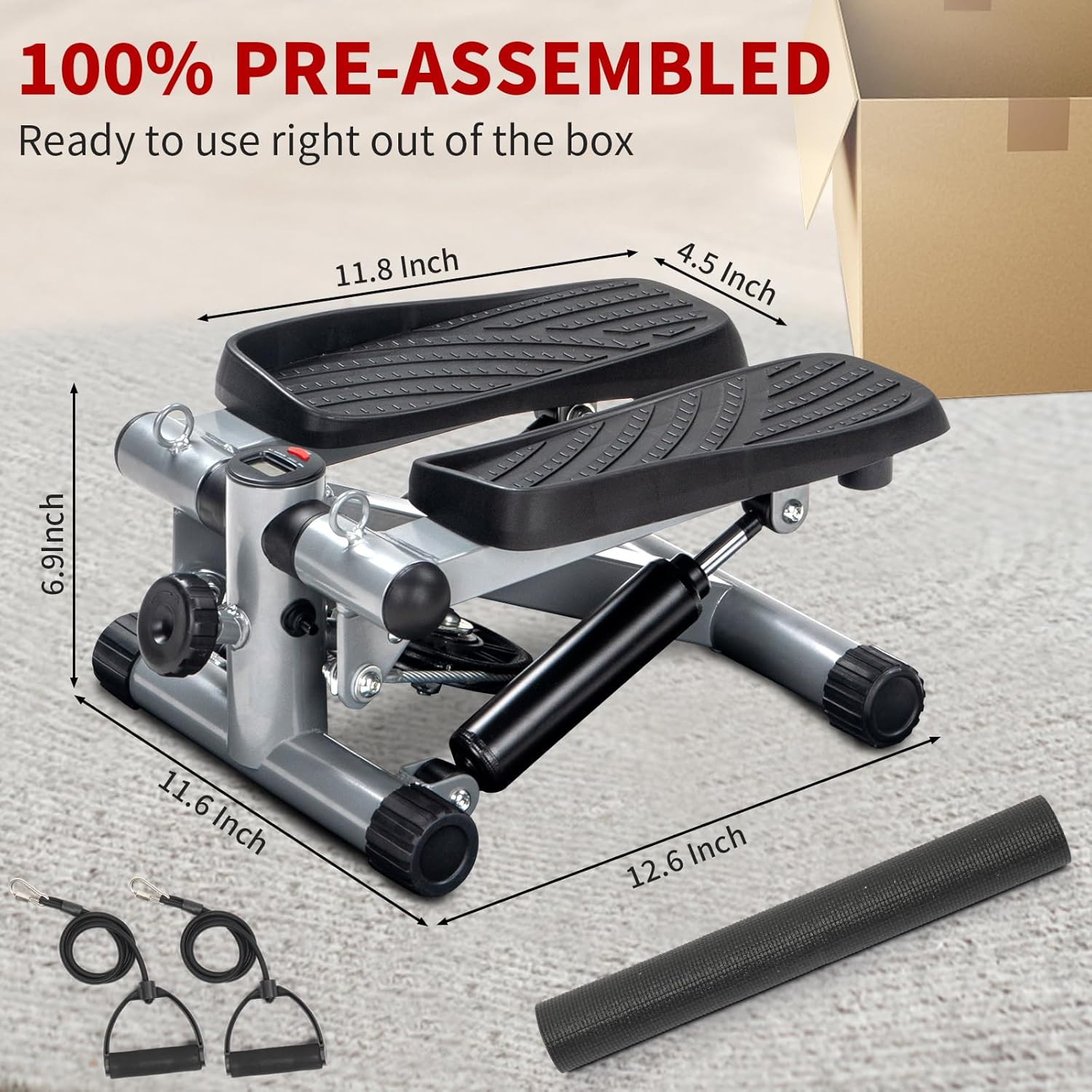 Ktaxon Steppers for Exercise at Home, Stair Stepper Mini Stepper with Resistance Bands, Adjustable Height, Super Quiet, 330LBS Weight Capacity and LED Display for Home Workouts - Image 6