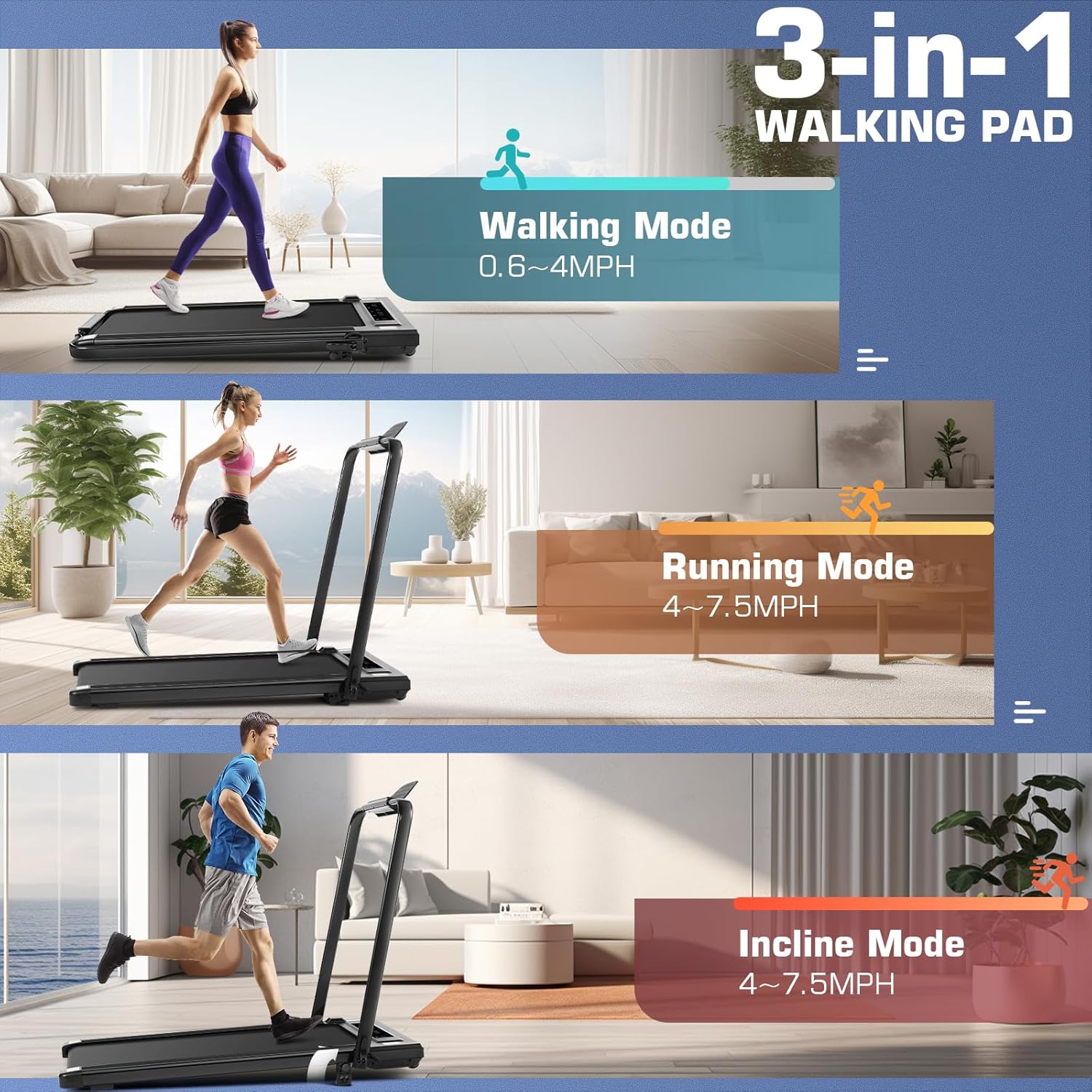 Under Desk Treadmill With Incline, 300lbs Walking Pad With Handle Bar & Remote Control, 2.5HP Folding for Home/Office, Installation-Free Jogging Running Electric Machine - Image 7