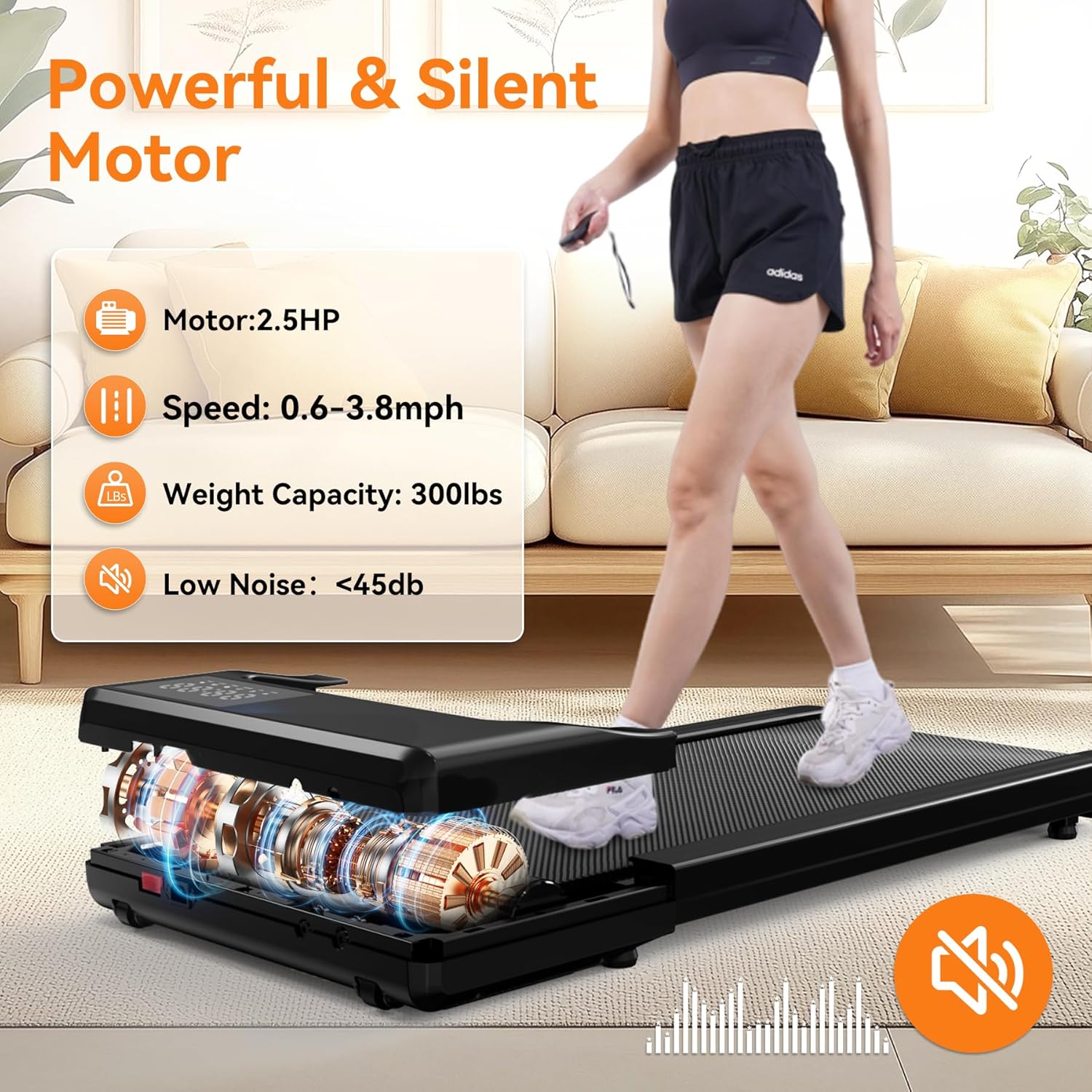 DeerRun 2025 Upgrade Walking Pad - Raceable Smart Under Desk Treadmill with Rewards Program, Quick Setup, 2.5HP, APP/Remote Control, LED Display, 300 lbs Capacity - Image 3