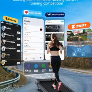 WELLFIT Walking Pad Treadmill with 10% Incline, Under Desk Treadmills for Home Office, Portable Small Walking Pad with Remote Control, 265 lbs Capacity, 2.5HP, Work with KINOMAP Apple Health