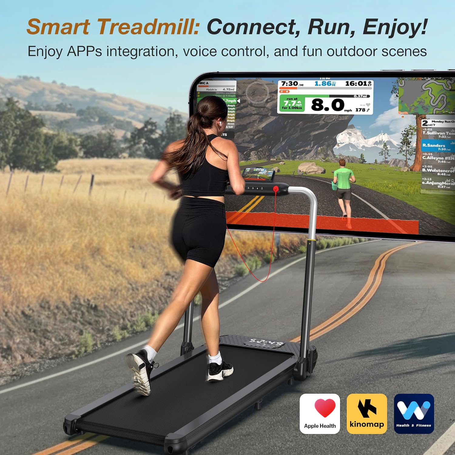WELLFIT 10% Incline Foldable Walking Pad Treadmill with Handle Bar for Home, 360 LBS Capacity, 7.6MPH Max Speed,Wide Shock Absorbing Deck, 3.0HP Low Noise, for APP/Mute Remote - Image 7