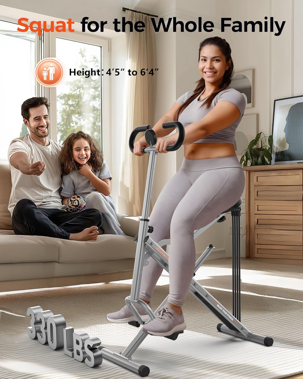 Sportsroyals Pink Squat Machine Rowing Machine for Home 2 in 1 Rower & Squat Assist Workout Foldable Rower for Home Full Body Worikout Adjustable 4 Resistance Bands 330lbs - Image 6