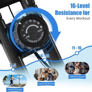 BARWING Exercise Bike Stationary Bikes for Home，3 in 1 Folding Exercise Bikes for Seniors, Indoor Cycling Workout Bike 16-Level Adjustable Resistance,330LB Capacity,Comfortable Seat Backrest Black