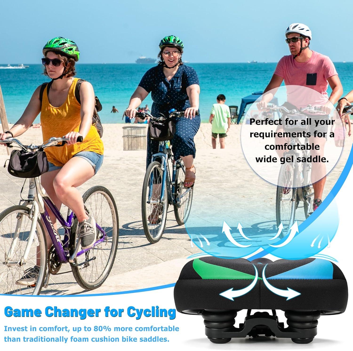 Oversized Bike Seat for Men & Women, Comfortable Gel Padded, Extra Wide Bicycle Seat Cushion Comfort, Replacement Saddle for Peloton, Stationary Exercise Bike, Mountain Bike, Cruiser, City Bike - Image 7