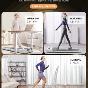 Walking Pad with Optional Handle, 3 in 1 Under Desk for Walking, Jogging & Running, Portable Compact for Home Office, 2.5HP Quiet Motor, White/Black