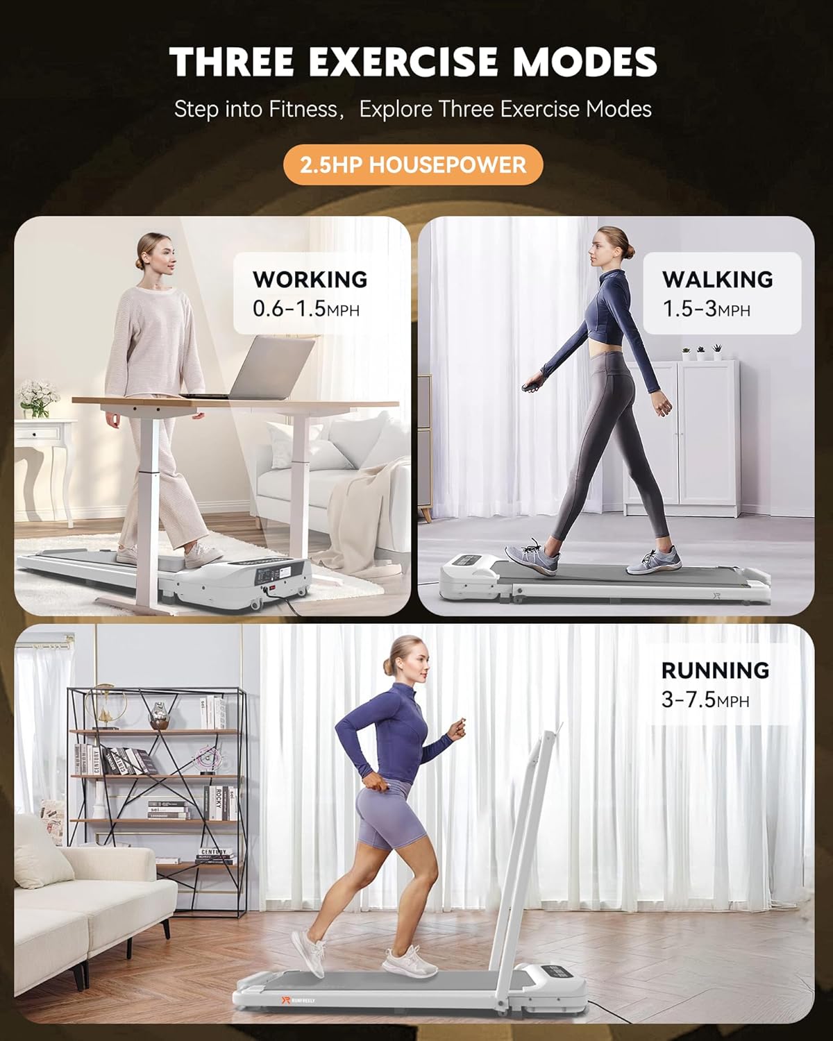 Walking Pad with Optional Handle, 3 in 1 Under Desk for Walking, Jogging & Running, Portable Compact for Home Office, 2.5HP Quiet Motor, White/Black - Image 2