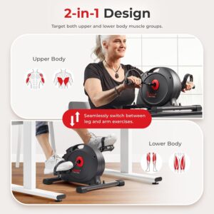 Sunny Health & Fitness Smart Under-Desk Bike Exerciser, Low-Impact Cardio Cycling Equipment for Home/Office, Mini Paddler for Arm/Leg Mobility Training, Free SunnyFit App Connect, Optional Motorized