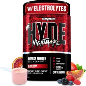 PROSUPPS Mr. Hyde Nightmare Pre Workout Powder with Caffeine & Beta Alanine – Preworkout for Intense Energy, Mental Focus & Performance – Gym & Fitness Supplements (Blood Berry, 30 Servings)